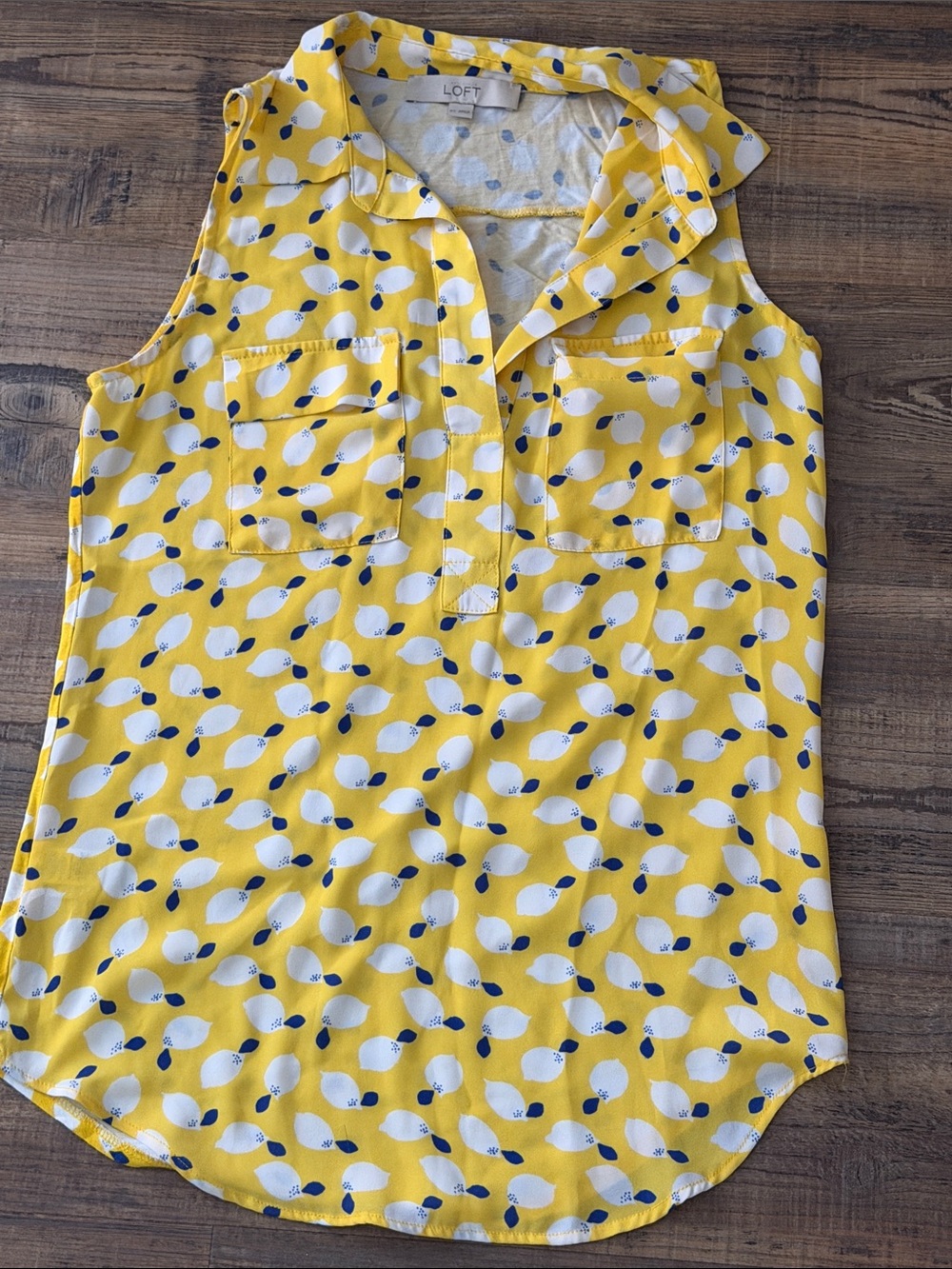 LOFT Yellow Sleeveless Printed Camisole with White and Navy Dot Motif